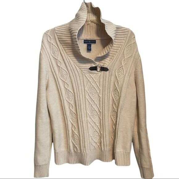Karen Scott Shawl Collar Cable Knit Sweater w/ Front Buckle Design ... - Picture 4 of 10